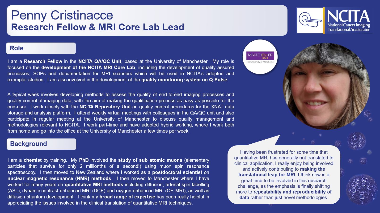 Penny Cristinacce - NCITA Research Fellow and MR Core Lab lead